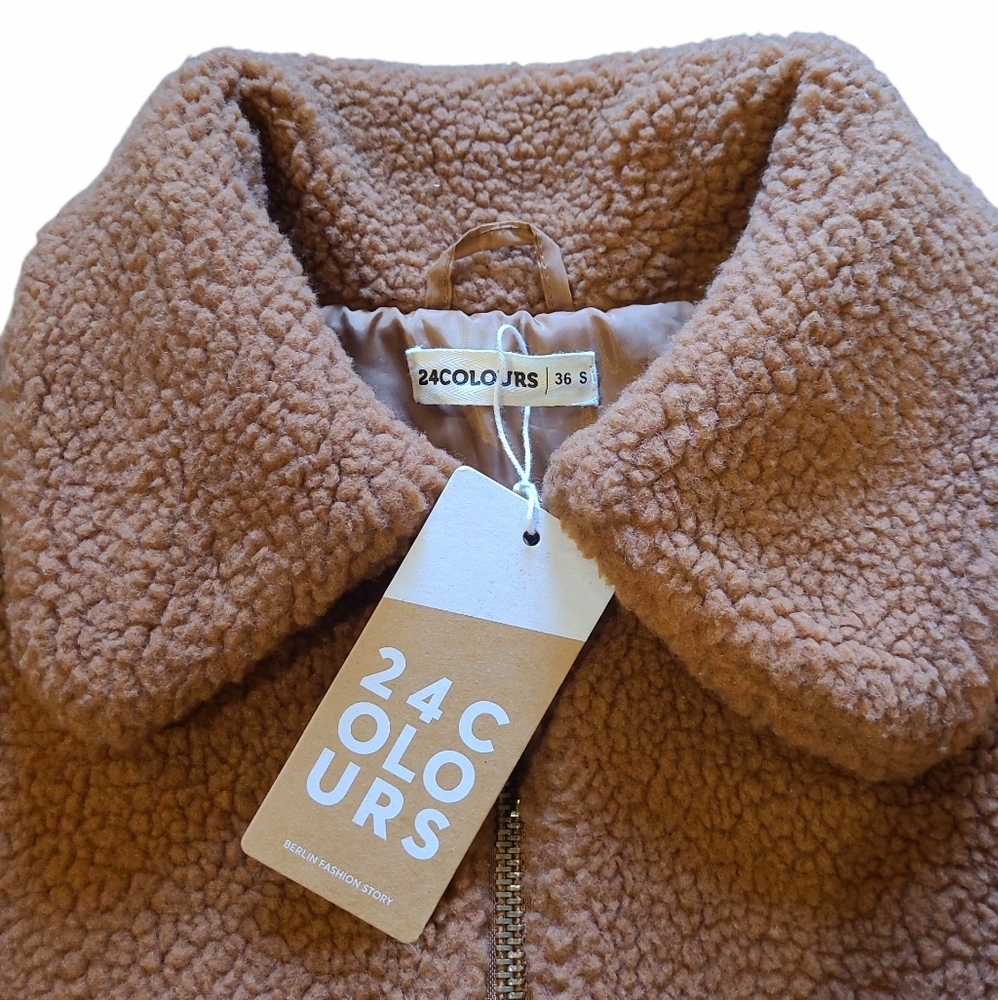 Women's 24 Colours Teddy Fleece Zip Up Jacket Brown Zumiez Small - Picture 10 of 15